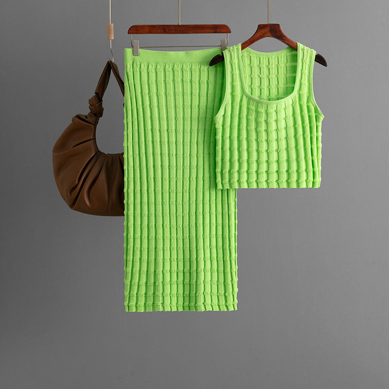 Women Summer Women Sleeveless Vest Top Skirt Knitted Two Piece