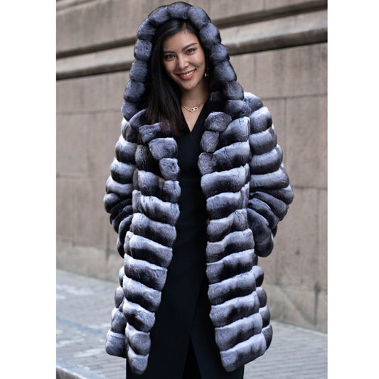Artificial Mink Hooded Fur Coat