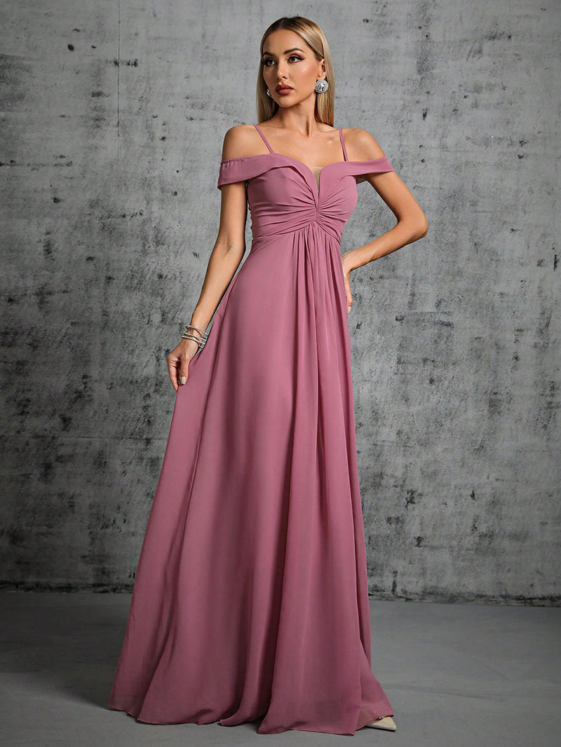 Evening Dress Solid Color Maxi Dress Elegant off the Shoulder Bridesmaid Dress