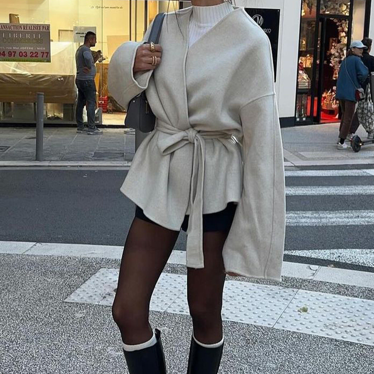 Solid Color Bell Sleeve Jacket