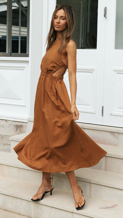 Rround Neck Sexy Backless Maxi Dress