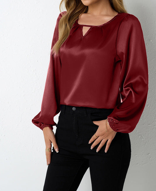 Satin Casual Pleated Long Sleeve Satin Top