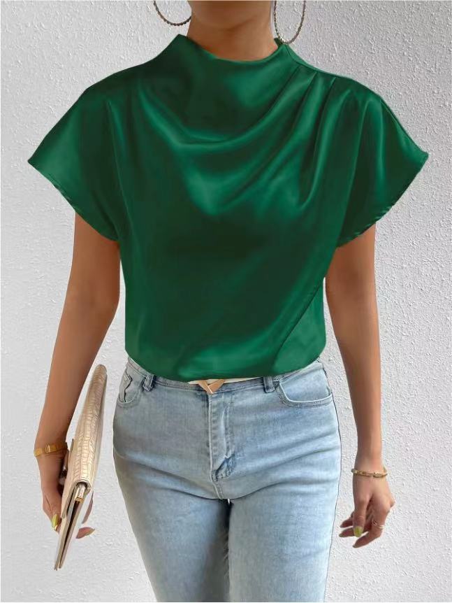 Round Neck Short Sleeve Pleated Top