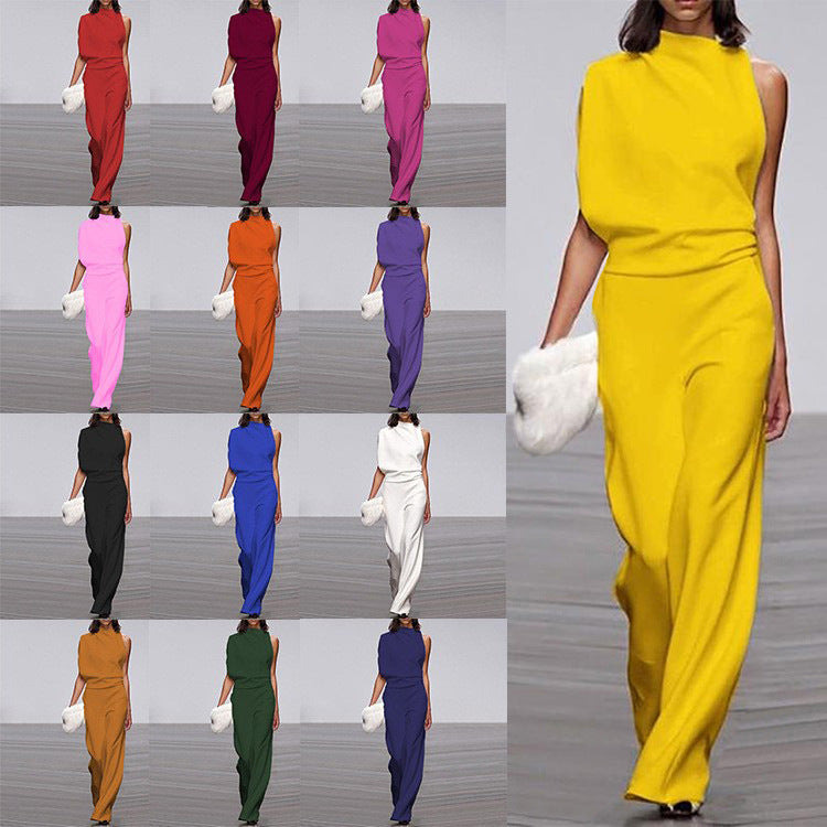 Solid Color One Shoulder Jumpsuit