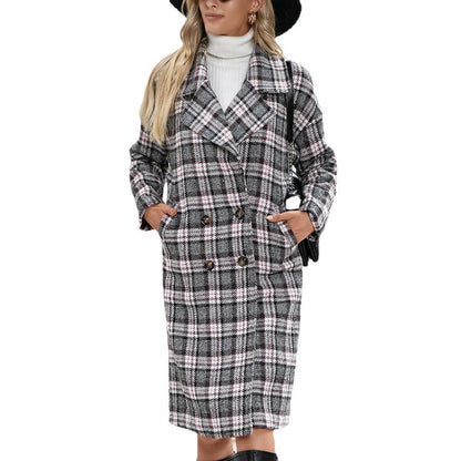 Houndstooth Woolen Plaid Trench Coat