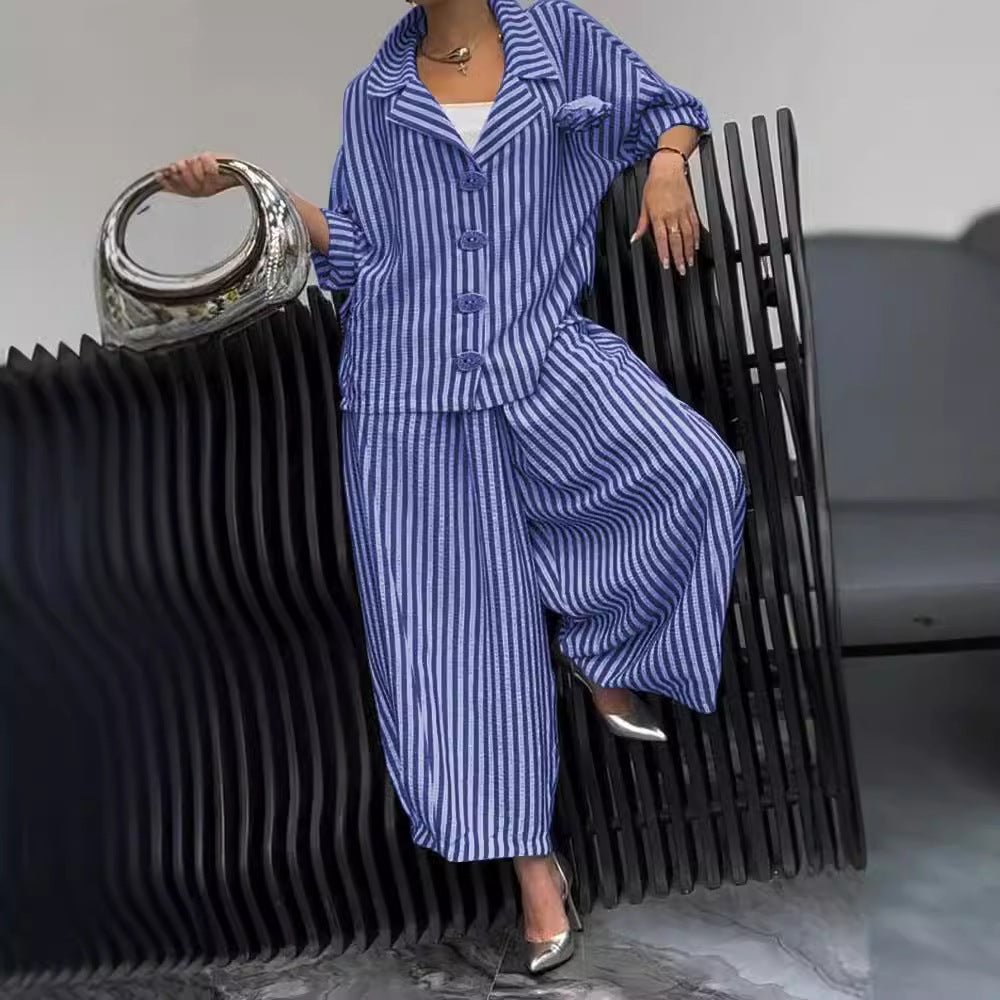 Wide Leg Pinstripe Loose Casual Sets