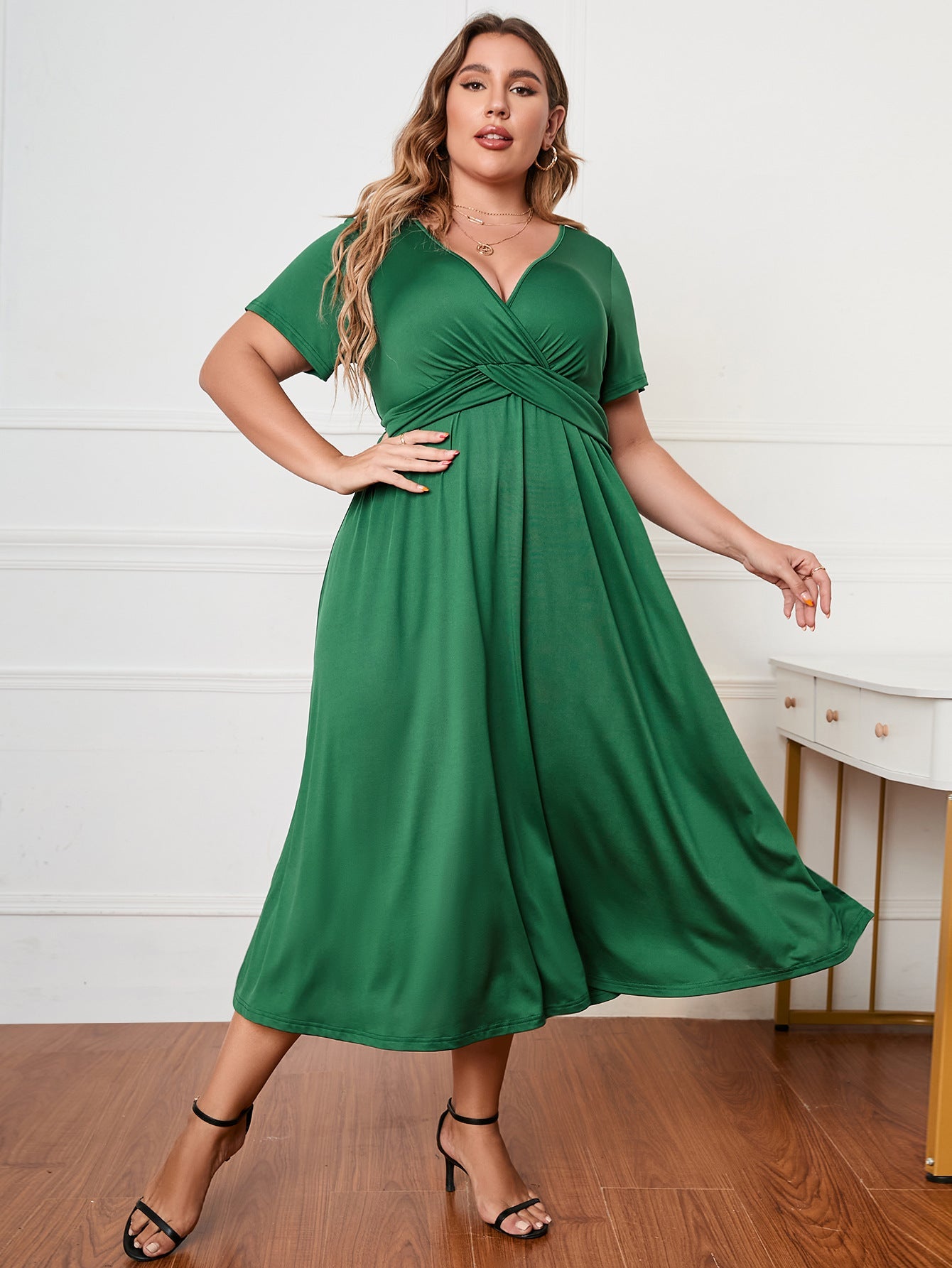 Semi Formal Green V Neck Plus Size Dress