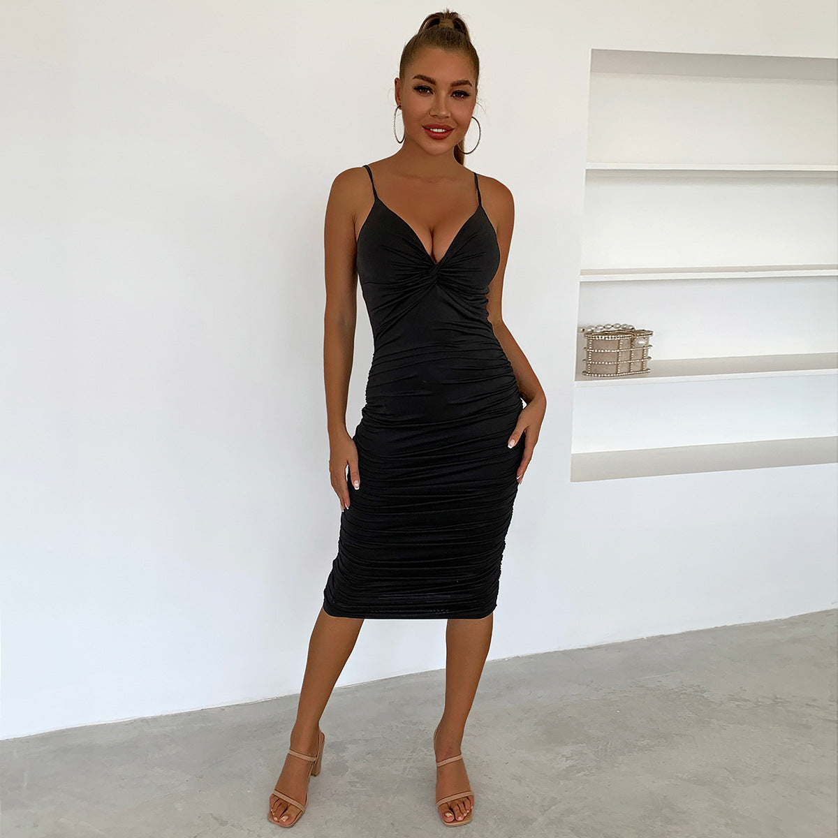 Corset Ruffle Slim Knee Length Dress