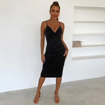 Corset Ruffle Slim Knee Length Dress