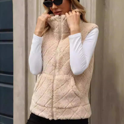 Diamond Lattice Plush Cardigan Vest