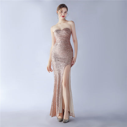 Sequined Strapless Evening Dress