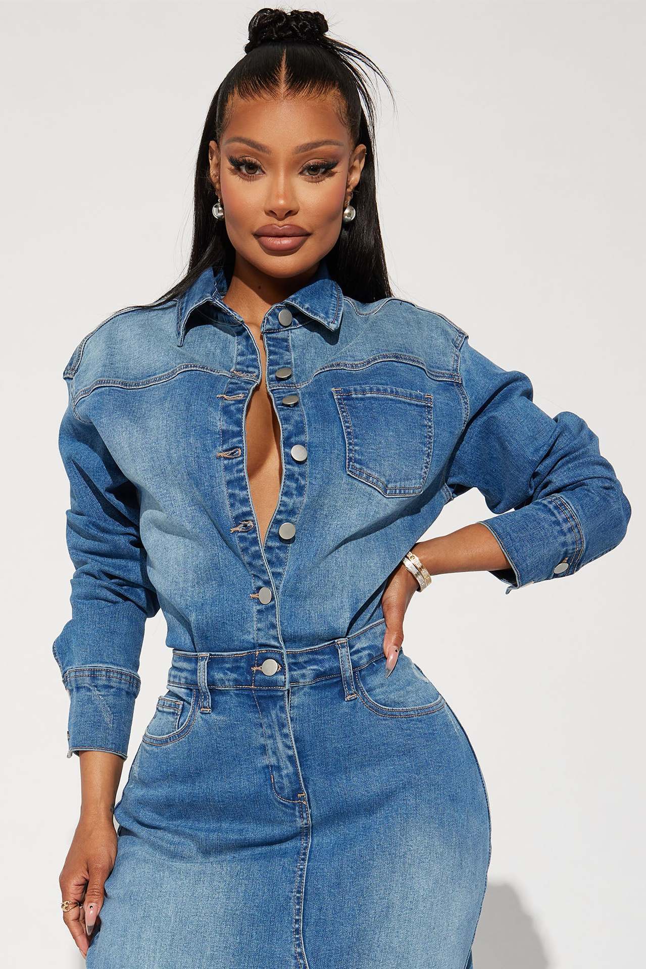 Denim Long Sleeve Trench Coat Dress