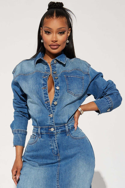 Denim Long Sleeve Trench Coat Dress