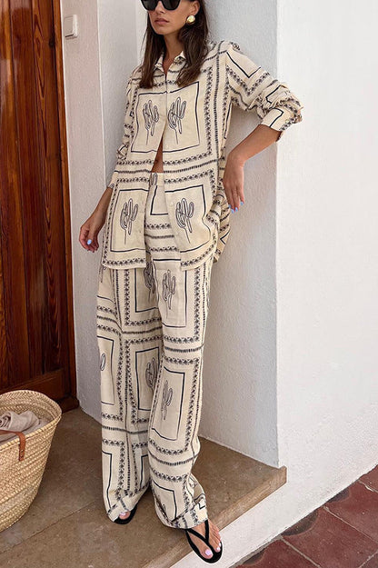 Printed Long Sleeved Shirt and Pant Set