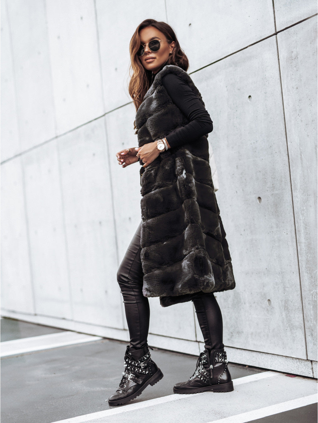Fur Long Vest Coat