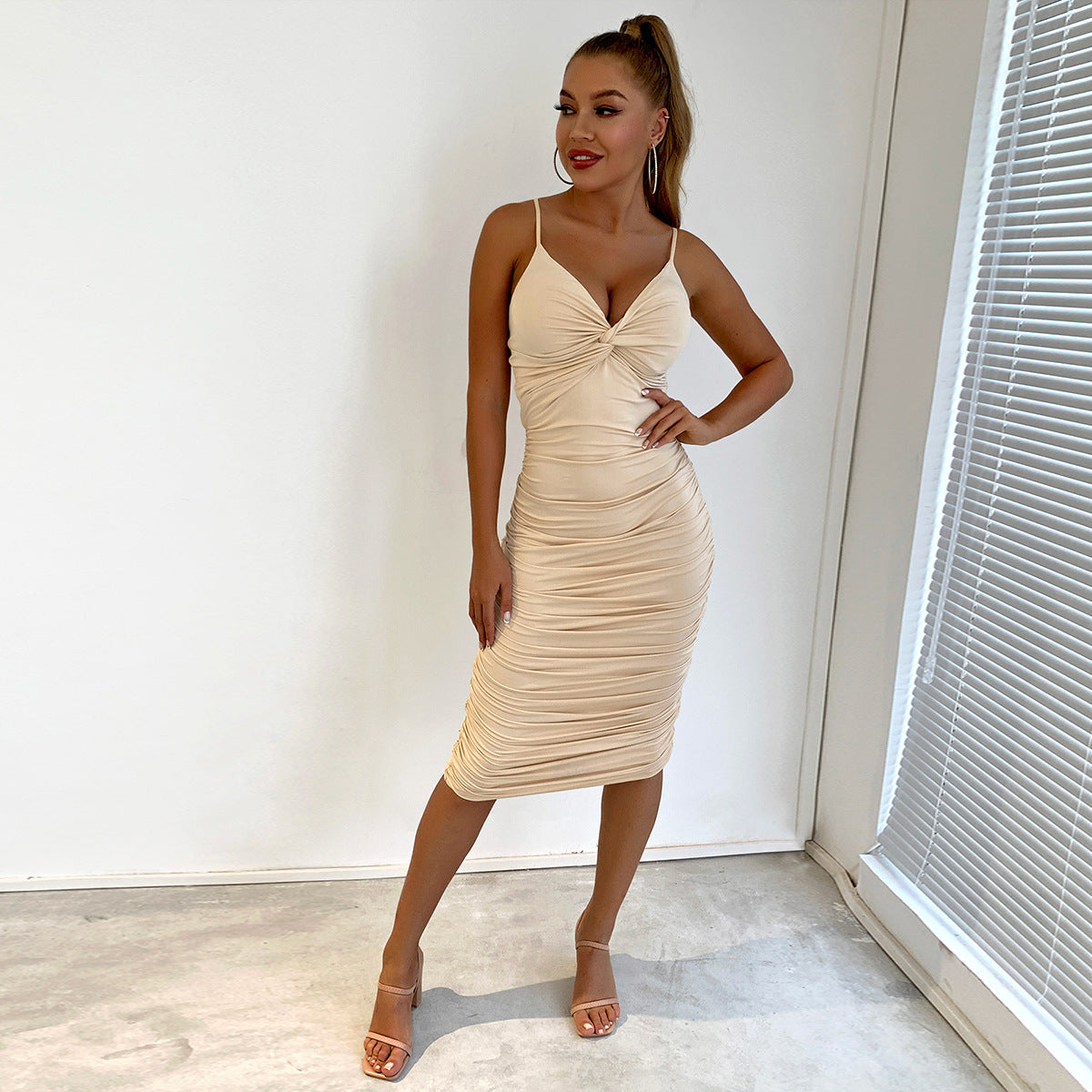 Corset Ruffle Slim Knee Length Dress