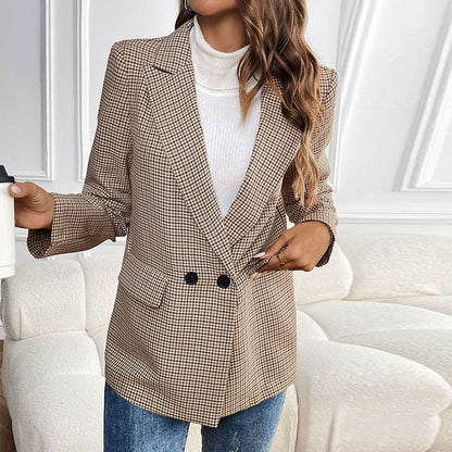 Autumn One Button Houndstooth Blazer