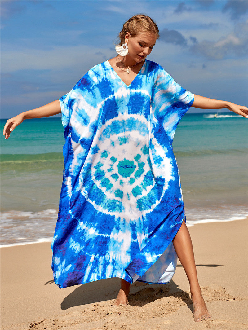New Positioning Printing Beach Cover-up Sexy Cardigan Dress Beach Cover Up