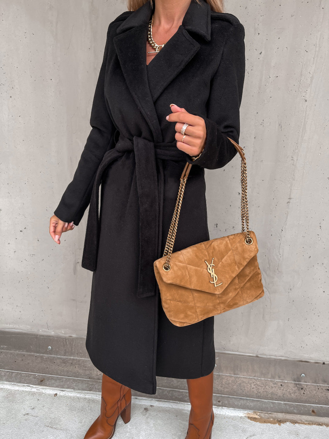 Solid Color Woolen Long Sleeve Trench Coat