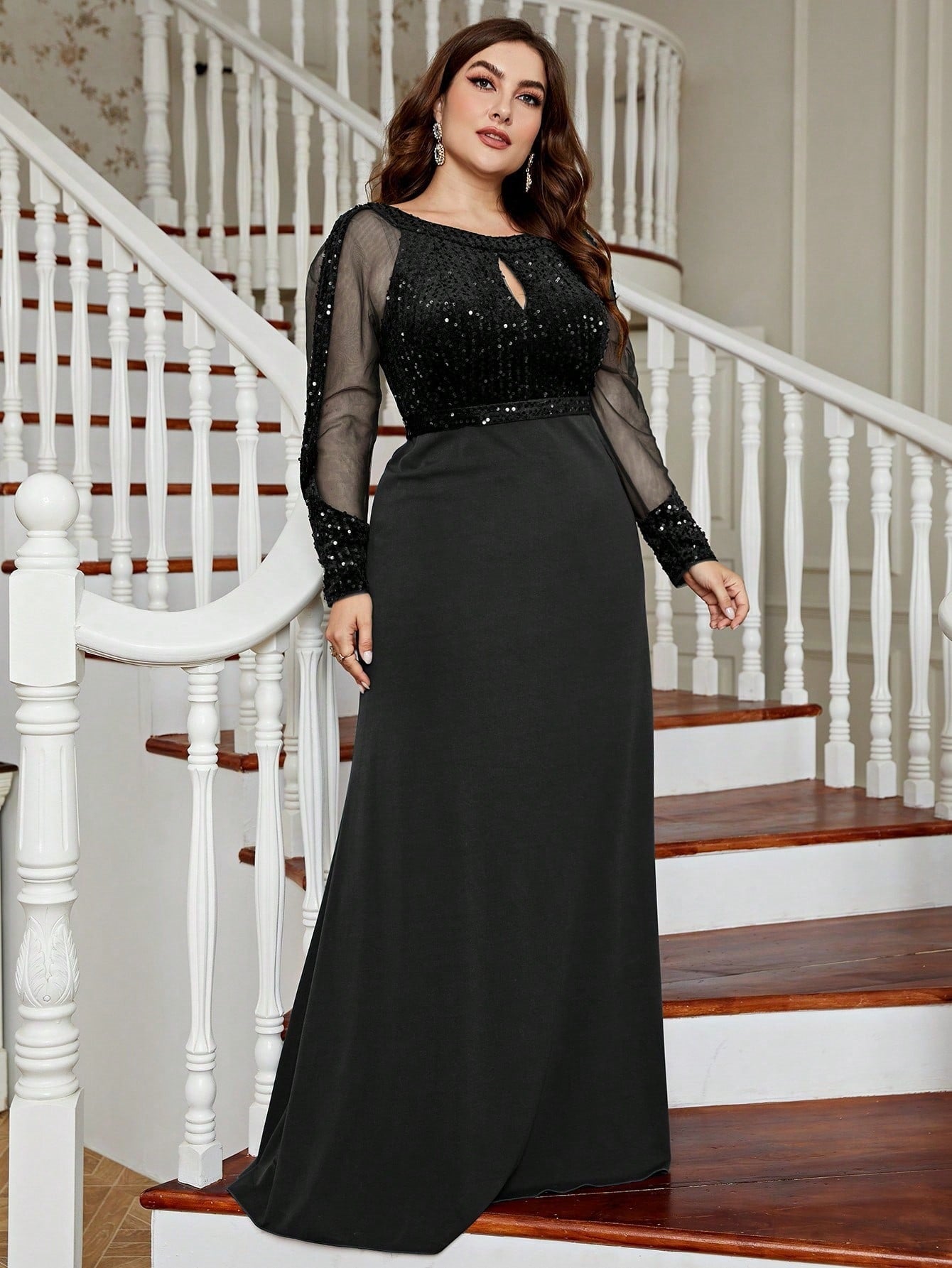 Plus Size Evening Dress Long Sleeves Gown