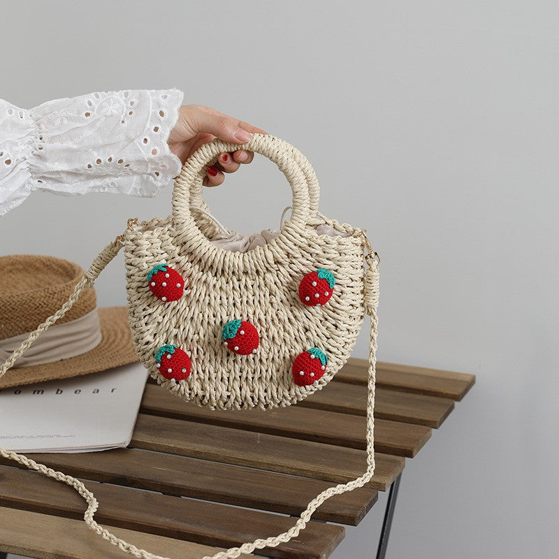 Woven Tote Strawberry Cross Body Bag