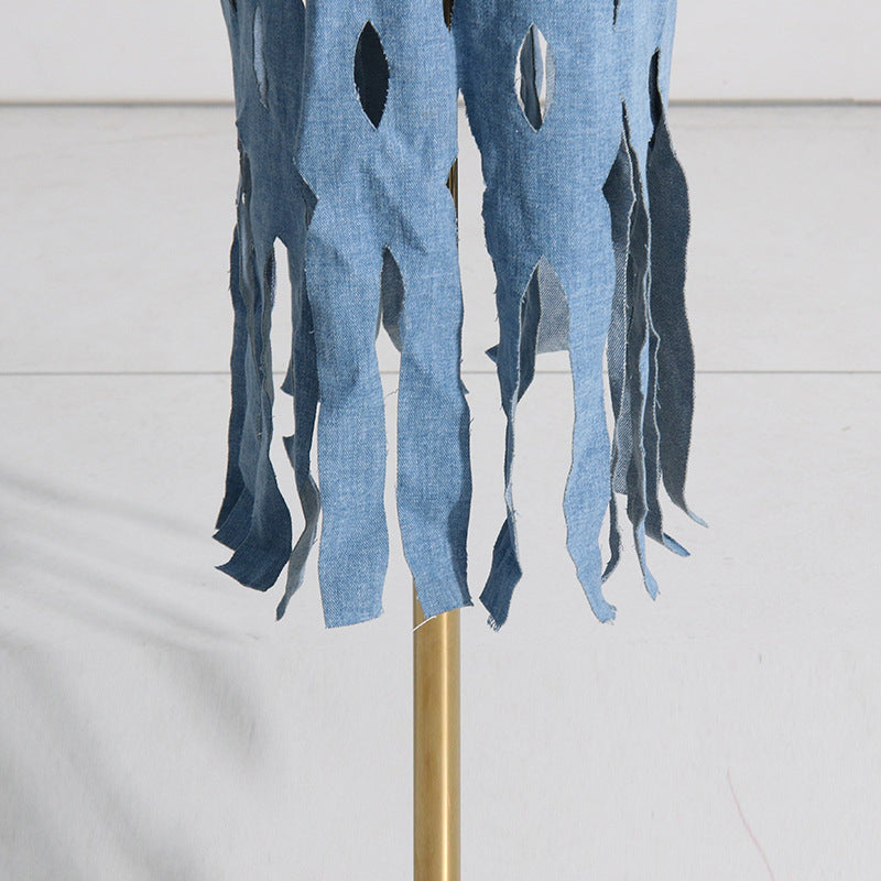 Denim Ripped Tassel Long Coat