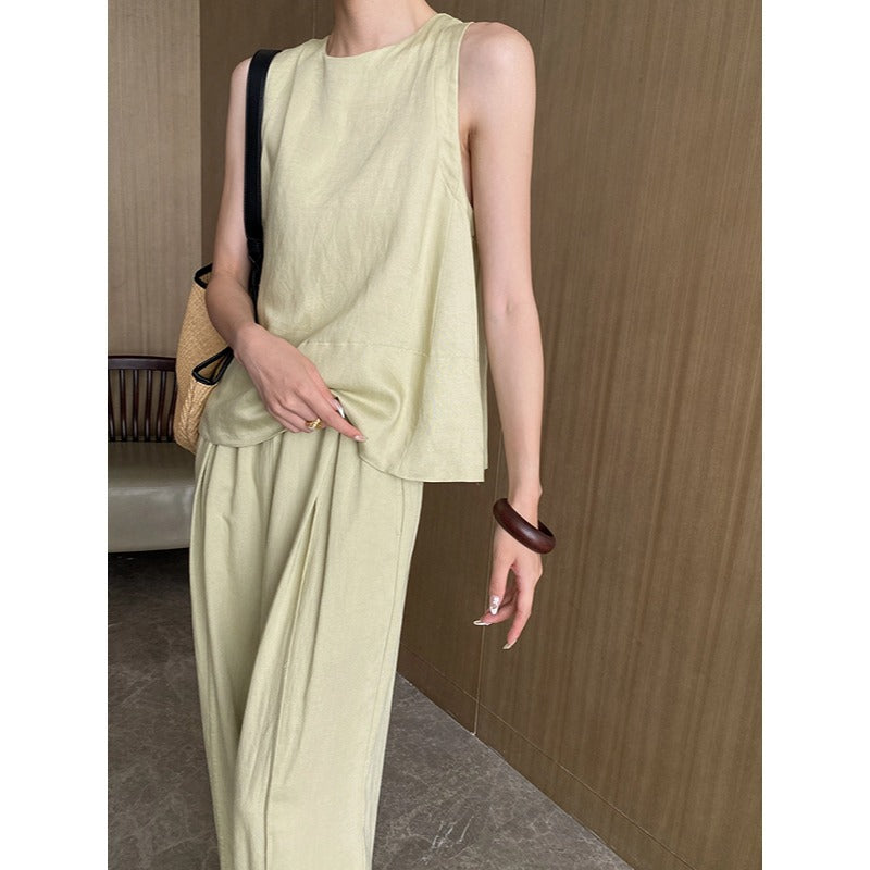 Tencel Linen Vest & Wide Leg Pant Set