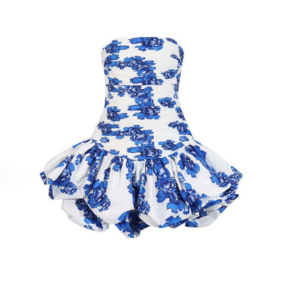 Tube Top High Waist Pleated Dress Women