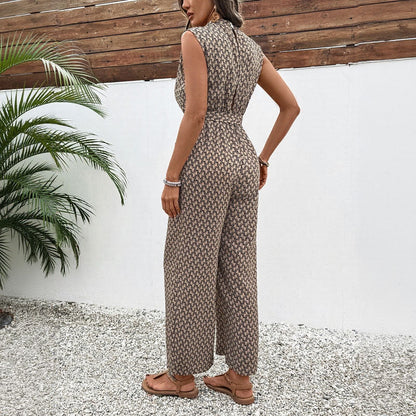 Sleeveless Geometric Abstract Printed Jumpsuit