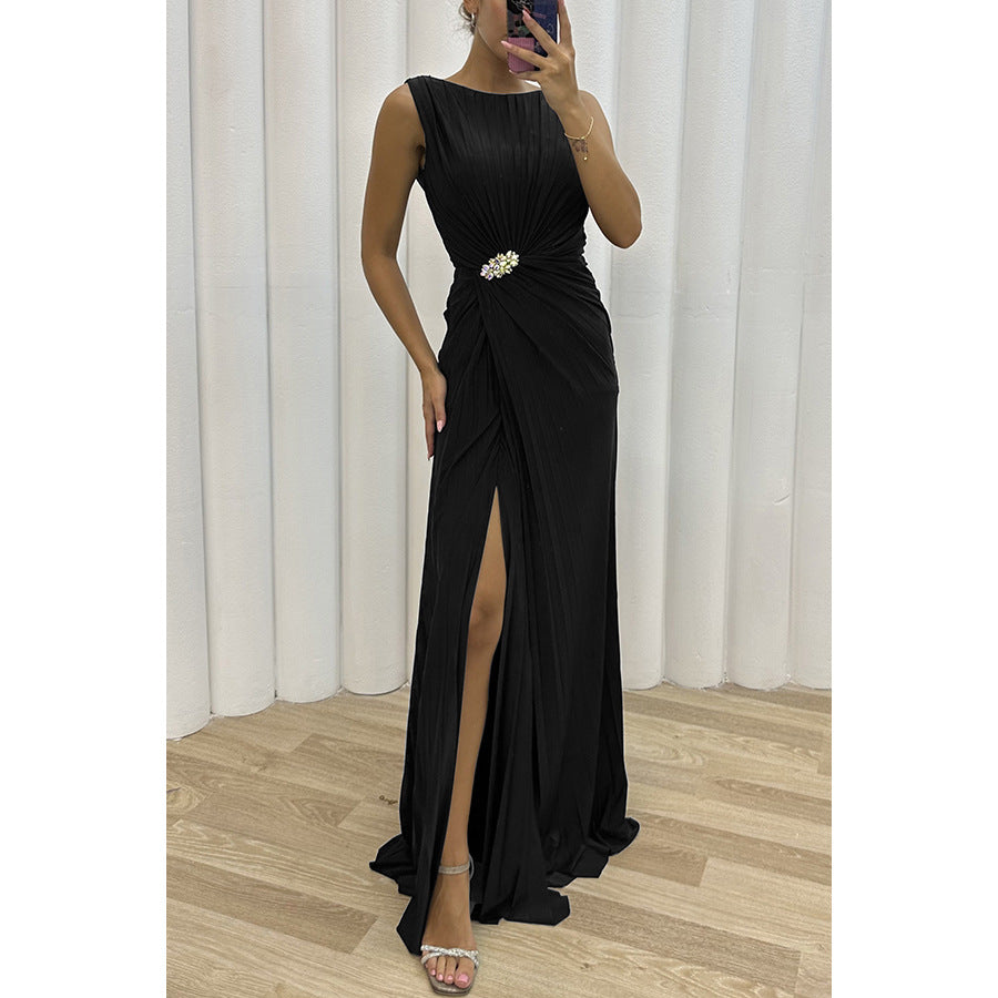 Pleated Split Evening Dress Women