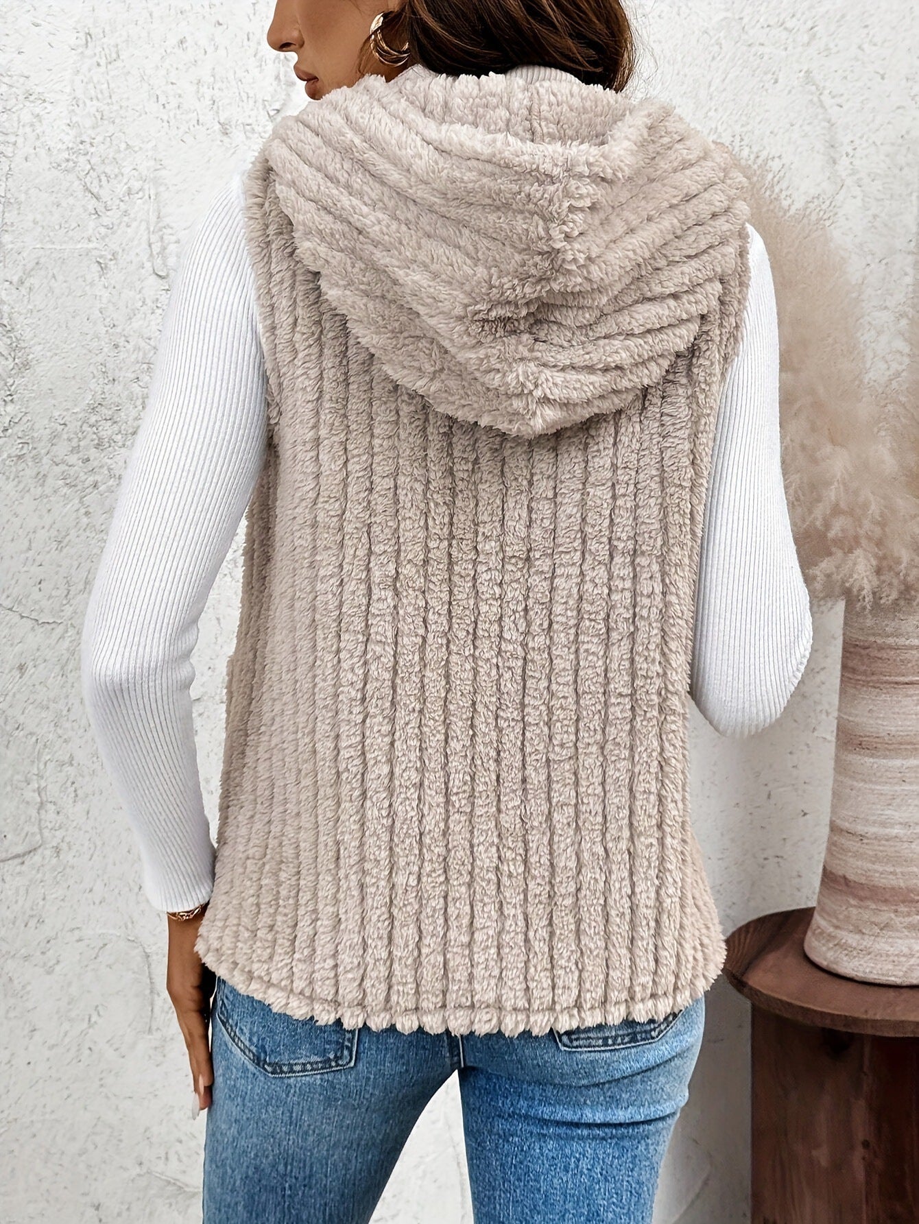 Plush Hooded Cardigan Vest Coat