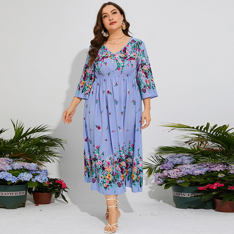 Floral Chiffon Flare Sleeve Day Dress