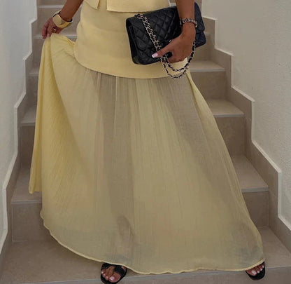 Spring Summer Knitted Stitching Vest Set Casual Vacation Loose Skirt Women