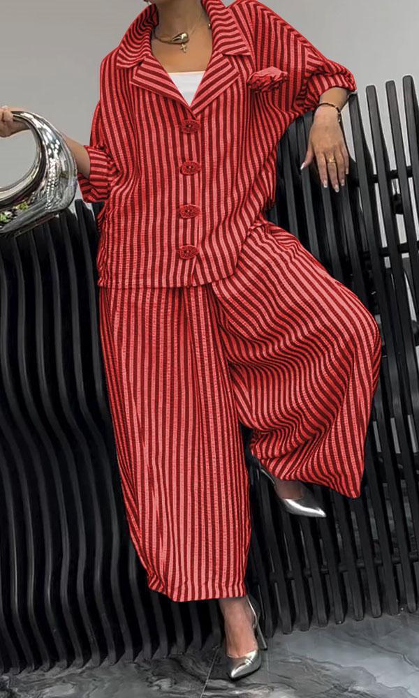 Wide Leg Pinstripe Loose Casual Sets