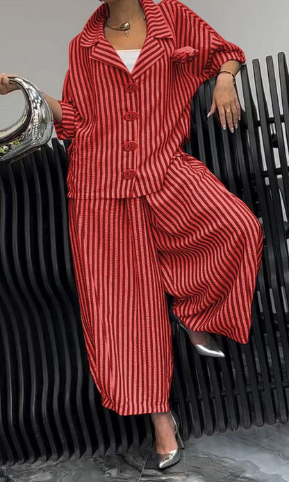 Wide Leg Pinstripe Loose Casual Sets
