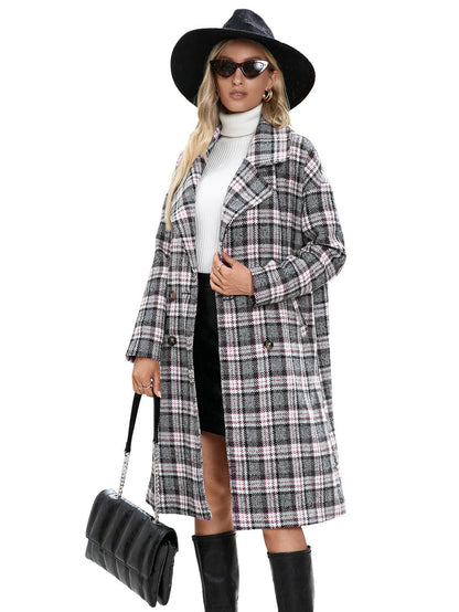 Houndstooth Woolen Plaid Trench Coat