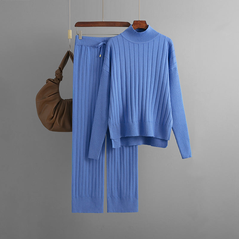 Mock Neck Sweater Set Solid