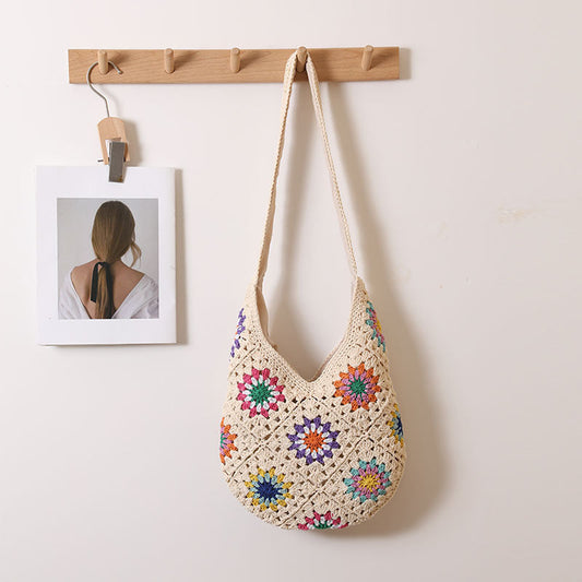 Ethnic Colorful Floral Cotton Thread Woven Bag
