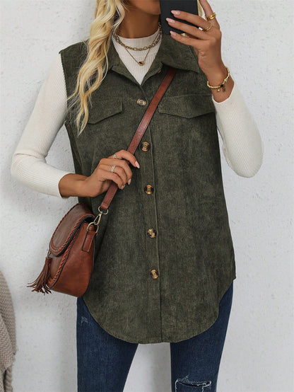 Corduroy Collared Vest Shacket