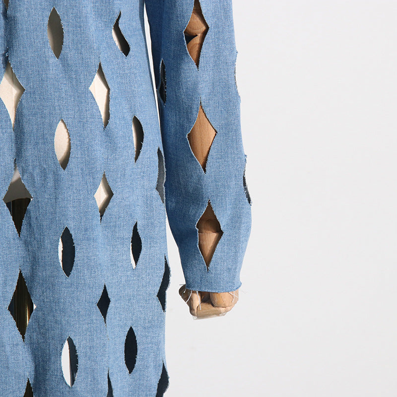 Denim Ripped Tassel Long Coat