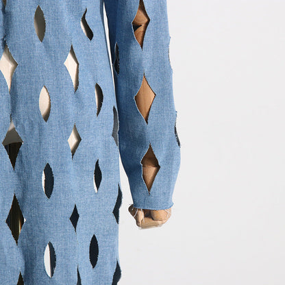 Denim Ripped Tassel Long Coat