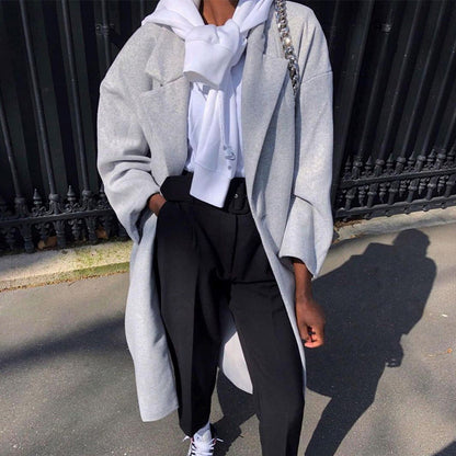 Solid Color Long Sleeve Casual Trench Coat