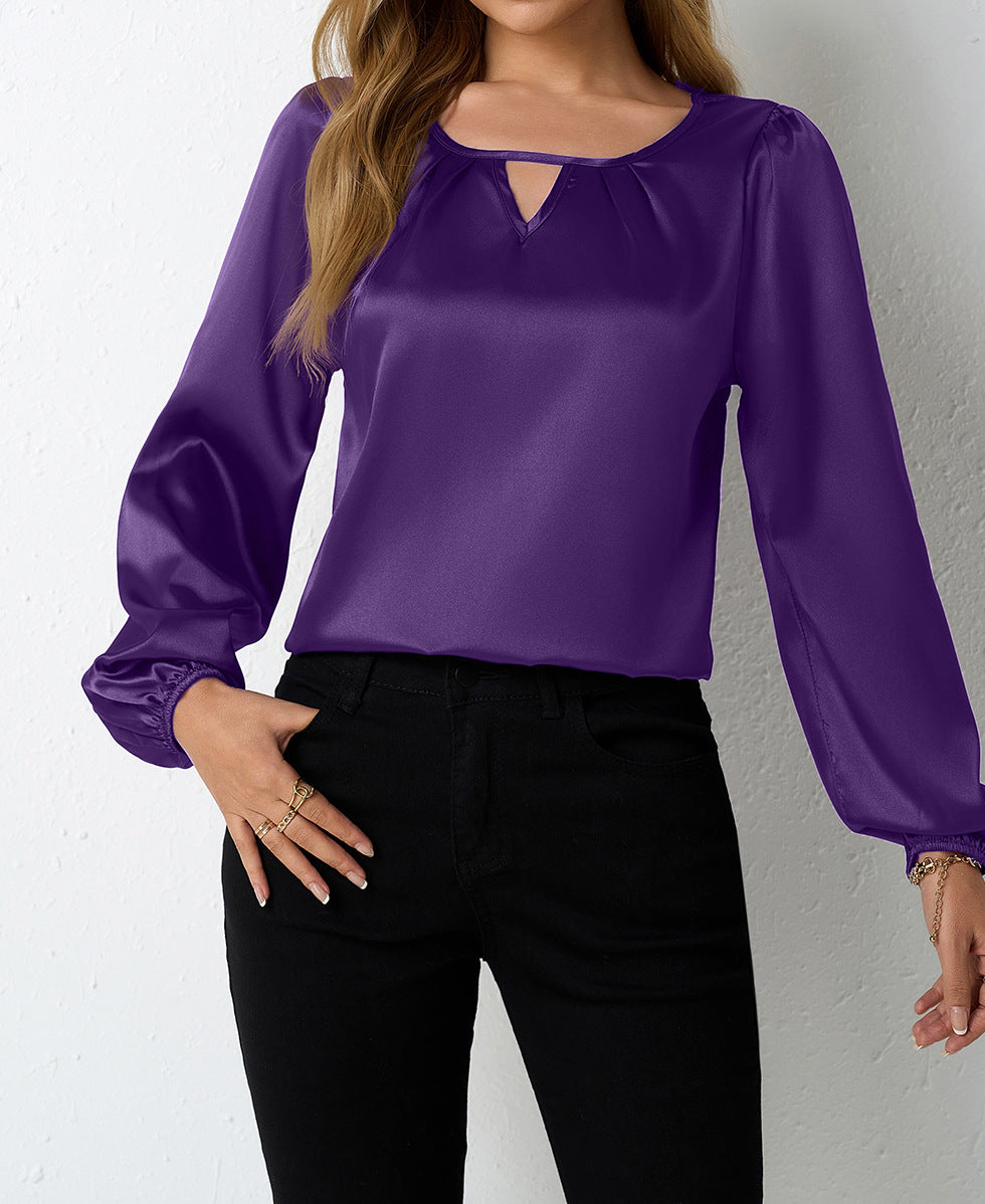 Satin Casual Pleated Long Sleeve Satin Top