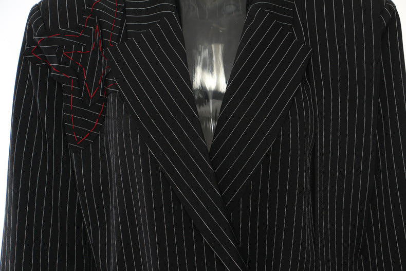 Striped Floral Long Blazer Coat