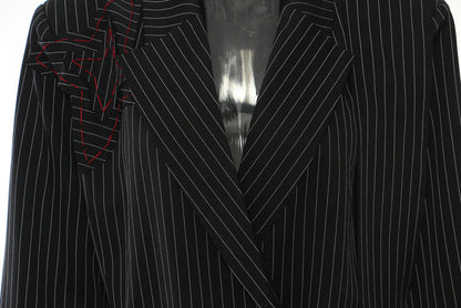 Striped Floral Long Blazer Coat