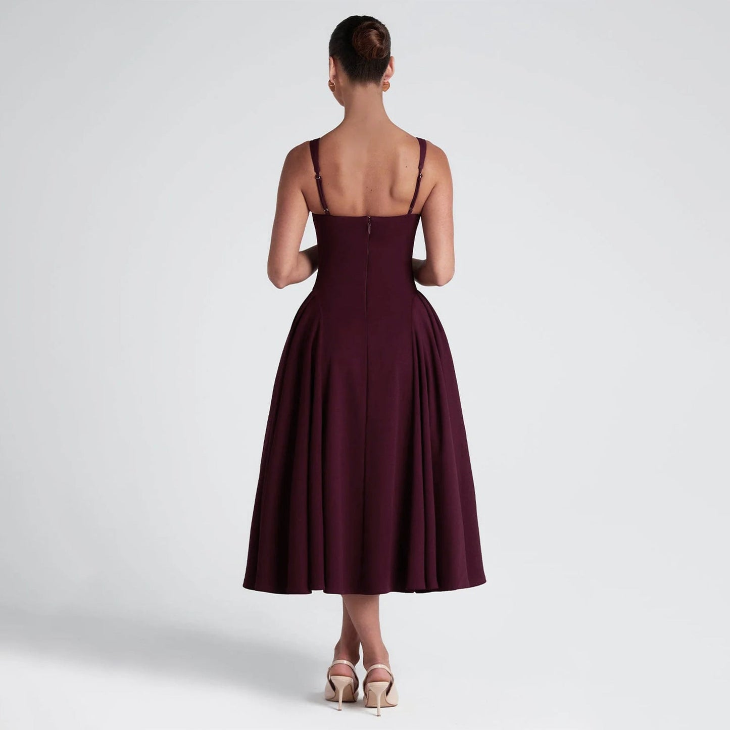 Square Collar Formal Ankle Length Dress