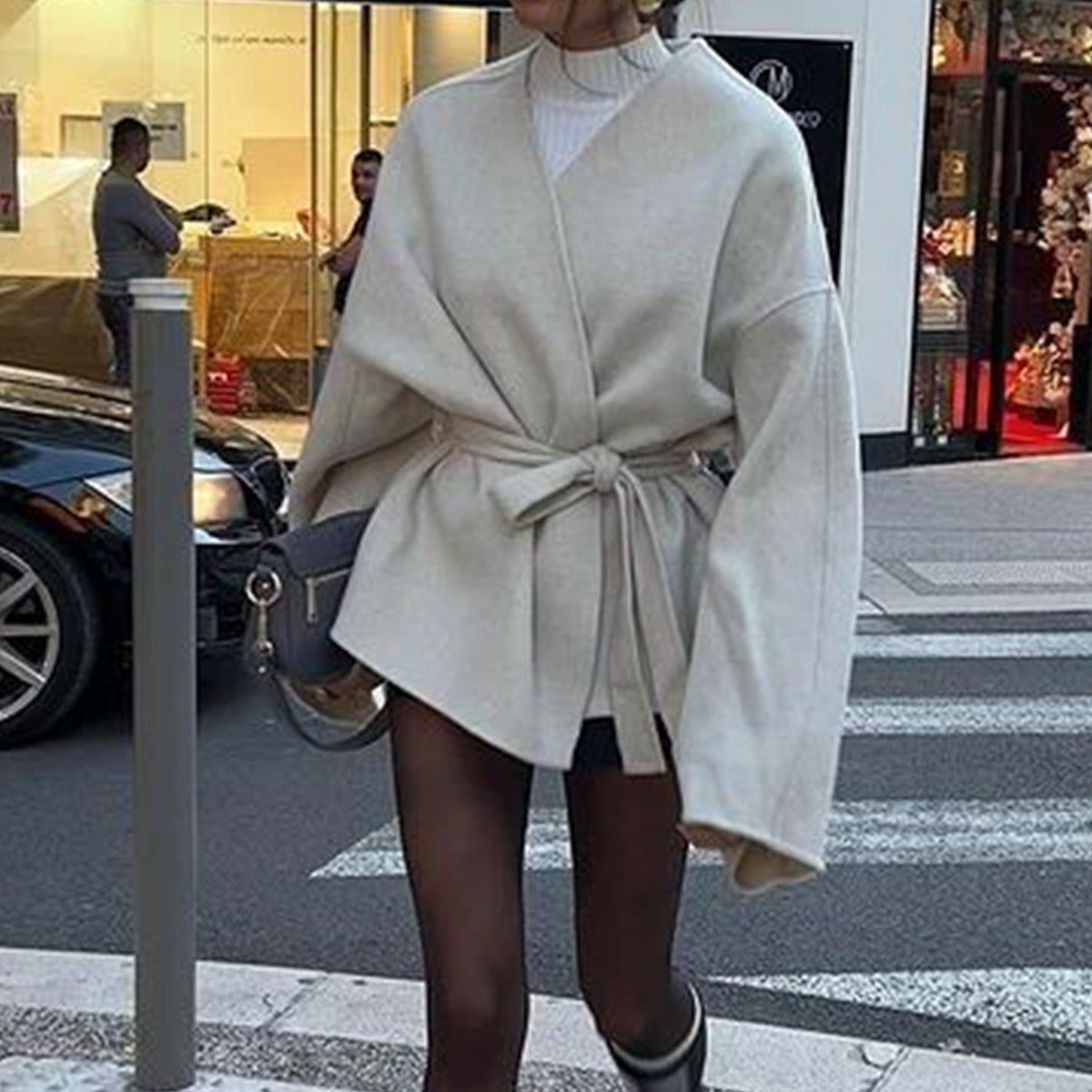 Solid Color Bell Sleeve Jacket