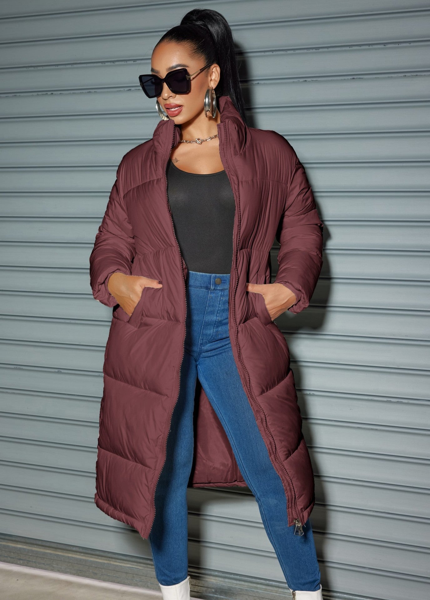 Solid Zipped Long Cotton Jacket