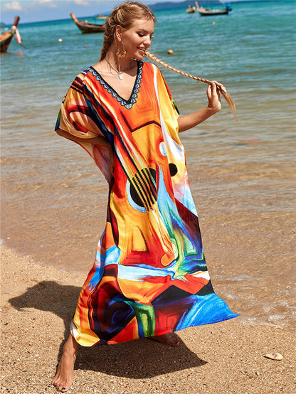 New Positioning Printing Beach Cover-up Sexy Cardigan Dress Beach Cover Up
