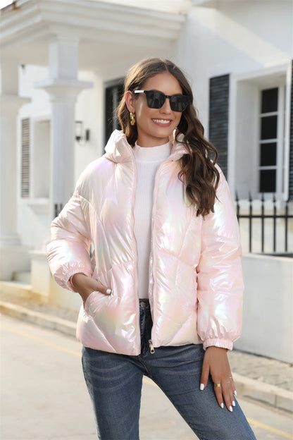 Shiny Hooded Thermal Puffer Jacket